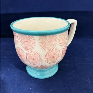The Pioneer Woman Pink Burst Pattern Pedestal Mug with Turquoise Trim